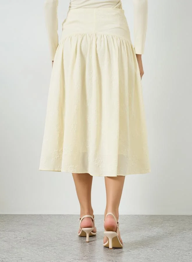 Take Two  Beige Texture Buttoned Side Pleated Midi Skirt for Women | Best Price UAE