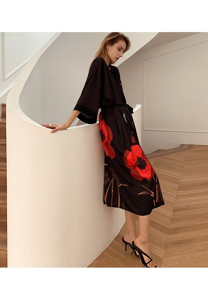 Tie Up Long Sleeved Sleeping Bathrobe Can Be Used As A Wedding Morning Gown Or Home Outfit  - Image 1