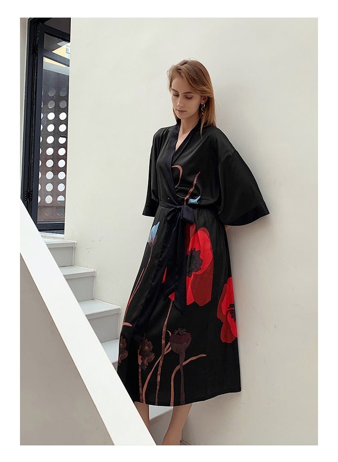 Tie Up Long Sleeved Sleeping Bathrobe Can Be Used As A Wedding Morning Gown Or Home Outfit  - Image 2