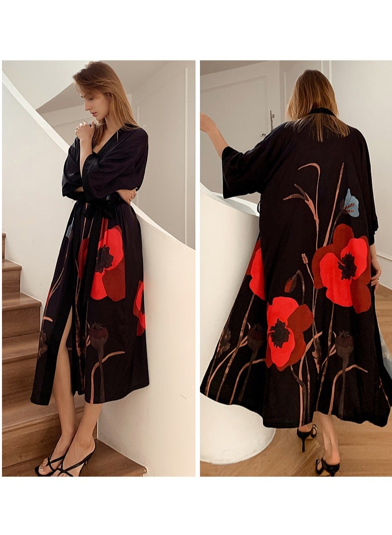 Tie Up Long Sleeved Sleeping Bathrobe Can Be Used As A Wedding Morning Gown Or Home Outfit  - Image 3