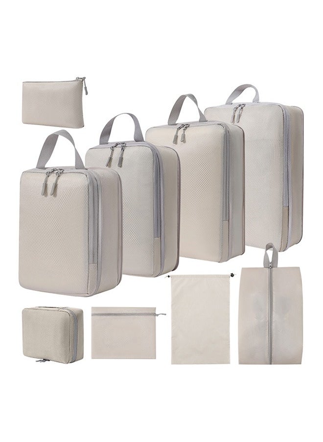Generic 9 Set Compression Packing Cubes for Travel, Lightweight Vacation Travel Essentials, Travel Accessories for Suitcase Organizer Bags Set, Durable Luggage Organizer Travel Bags，Beige  - Image 1