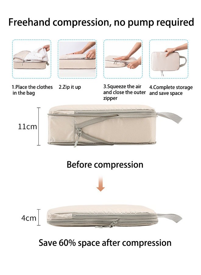 Generic 9 Set Compression Packing Cubes for Travel, Lightweight Vacation Travel Essentials, Travel Accessories for Suitcase Organizer Bags Set, Durable Luggage Organizer Travel Bags，Beige  - Image 2