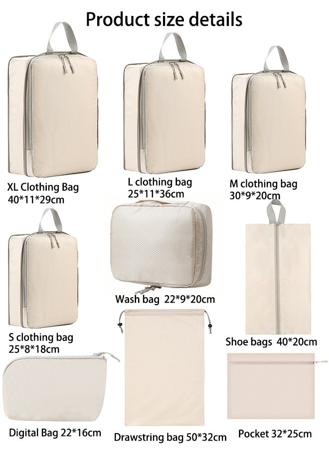Generic 9 Set Compression Packing Cubes for Travel, Lightweight Vacation Travel Essentials, Travel Accessories for Suitcase Organizer Bags Set, Durable Luggage Organizer Travel Bags，Beige  - Image 5