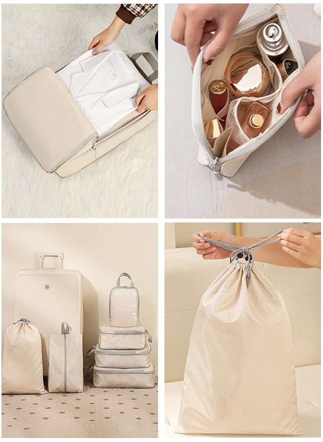 Generic 9 Set Compression Packing Cubes for Travel, Lightweight Vacation Travel Essentials, Travel Accessories for Suitcase Organizer Bags Set, Durable Luggage Organizer Travel Bags，Beige  - Image 4