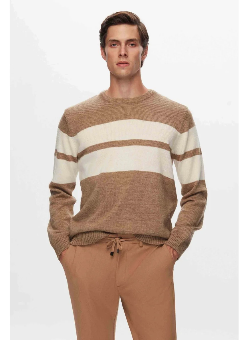 D'S DAMAT Ds Damat Regular Fit Brown Ringel Knitted Sweater