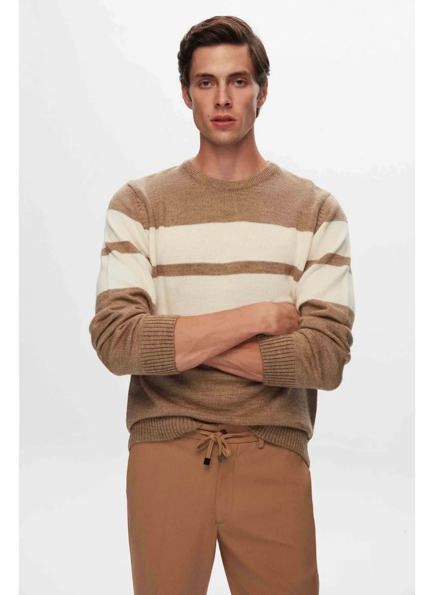 D'S DAMAT Ds Damat Regular Fit Brown Ringel Knitted Sweater