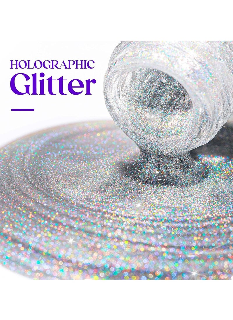 MIZHSE - MIZHSE Holographic Nail Polish, Silver Glitter Nail Polish Air Dry Fast, 15 ml 0.5 fl oz High Glossy Shiny Nail Pigment Oil-based Laser Iridescent Nail Polish Chrome Halo Nail Art Salon Manicure Home - Image 1