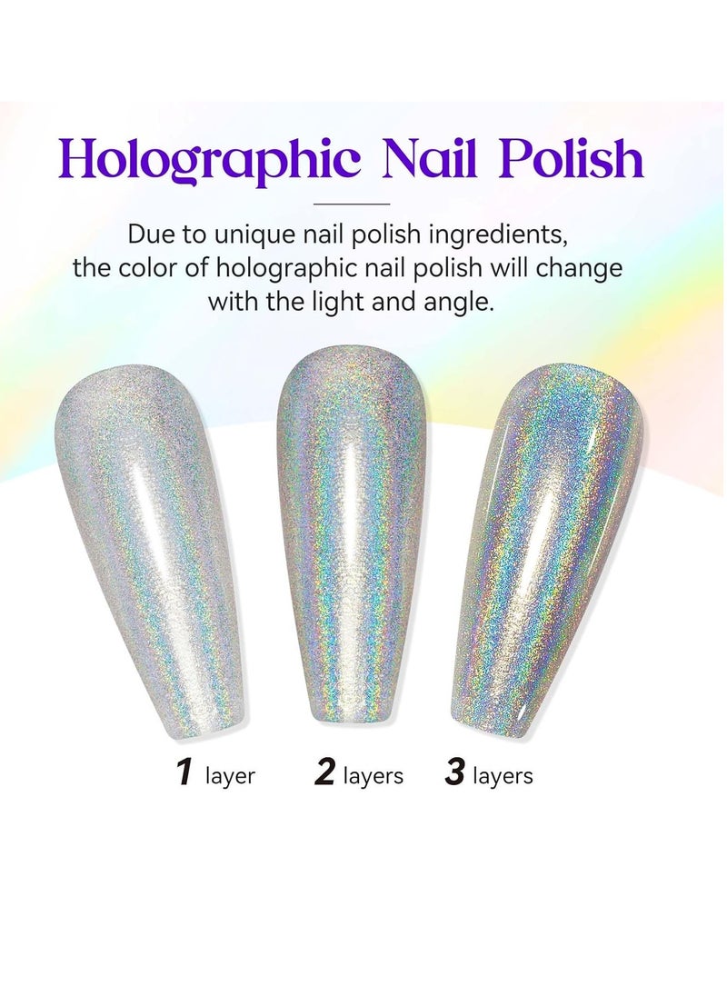 MIZHSE - MIZHSE Holographic Nail Polish, Silver Glitter Nail Polish Air Dry Fast, 15 ml 0.5 fl oz High Glossy Shiny Nail Pigment Oil-based Laser Iridescent Nail Polish Chrome Halo Nail Art Salon Manicure Home - Image 1