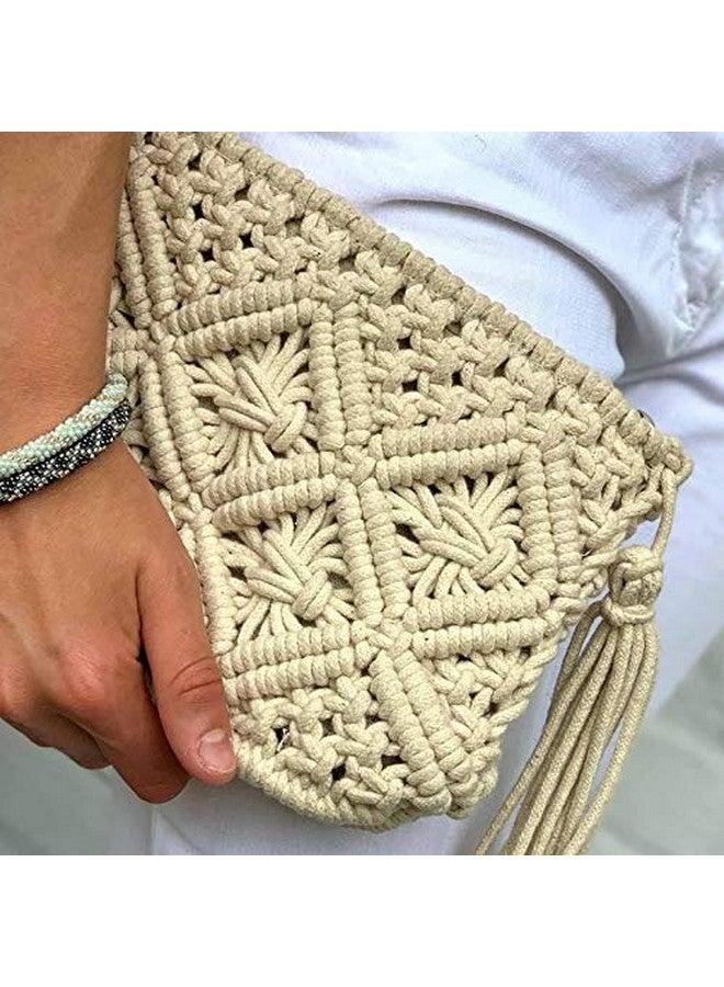 COTTONCUBE Handmade Cream Macrame Clutch with Tassel -Coloured textured clutch 1 main compartment with zip closure size Height 20,cm width 29 cm pack of 1 - Image 5