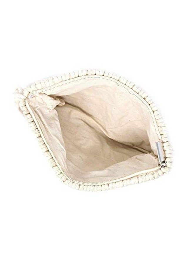 COTTONCUBE Handmade Cream Macrame Clutch with Tassel -Coloured textured clutch 1 main compartment with zip closure size Height 20,cm width 29 cm pack of 1 - Image 4