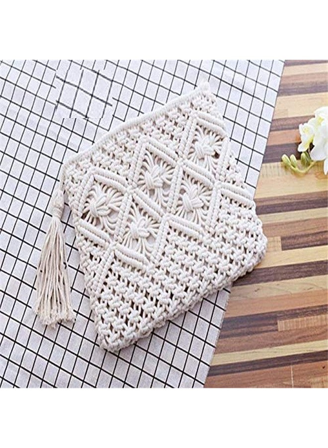 COTTONCUBE Handmade Cream Macrame Clutch with Tassel -Coloured textured clutch 1 main compartment with zip closure size Height 20,cm width 29 cm pack of 1 - Image 3