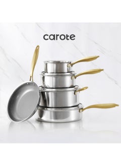 10 Piece Stainless steel Cookware Set Pots and Pans with Honeycomb coating and gold handles, 1X16Cm Frying Pan, 1X24Cm Frying Pan, 1X28Cm Frying Pan, 1X28Cm Saucepan with Lid, 1X16Cm Saucepan, 1X20Cm Saucepan with Lid, 1x24Cm Casserole with Lid, Silver - pzsku/Z7D2A44F892615870DF27Z/45/_/1733917016/4a82d717-01cf-4ad1-ae15-aa27c15da950