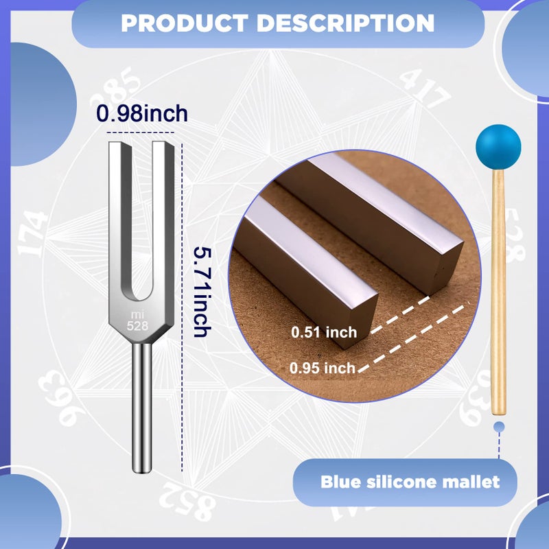 Tenfly 528 Hz Tuning Fork for Healing, DNA Repair, Reliever Stress and Perfect Healing Musical Instrument, with Blue Silicone Hammer - Image 4