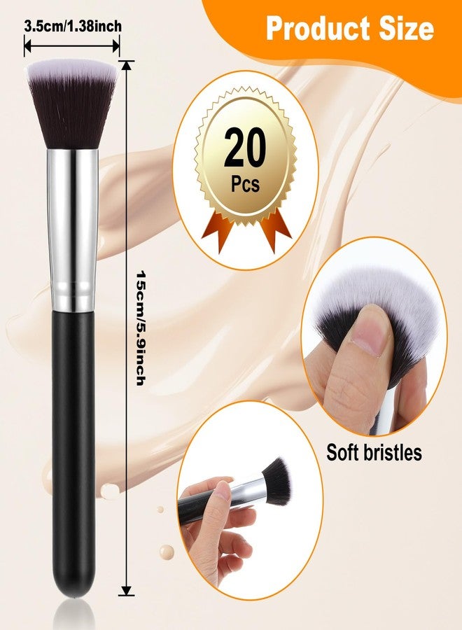 مجموعة فرش مكياج مكونة من 20 قطعة، فرشاة كريم أساس مسطحة، كريم أساس سائل، بودرة أساس، كونتور، أحمر خدود، مجموعة مكياج لدمج ظلال العيون، مناسبة لفناني مكياج حفلات الزفاف (أسود) - Image 2