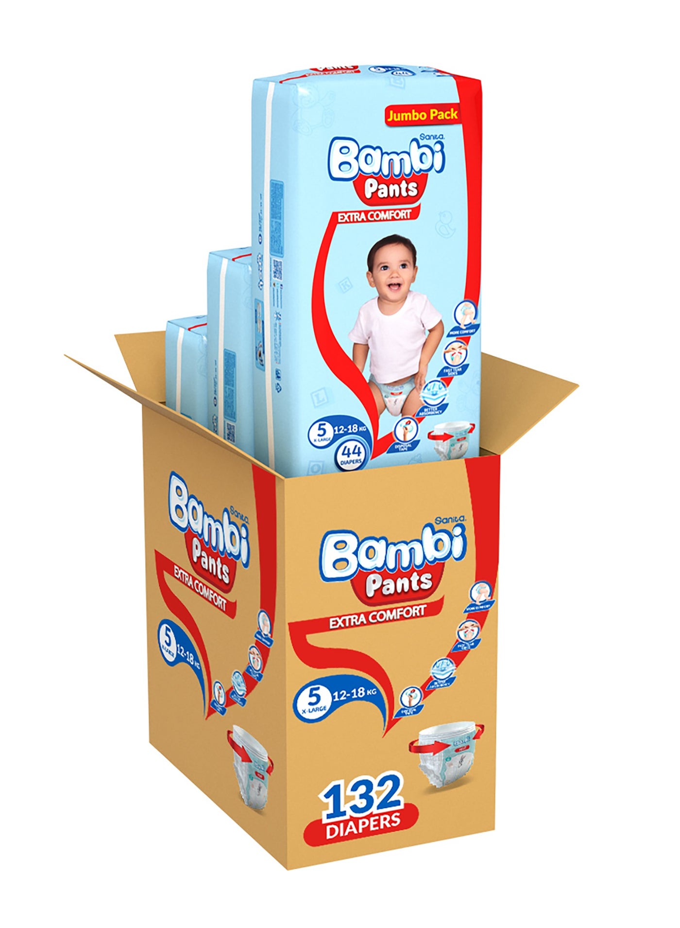 Sanita Bambi Baby Diaper Pants Size 5 12-18 kg XL Jumbo Pack