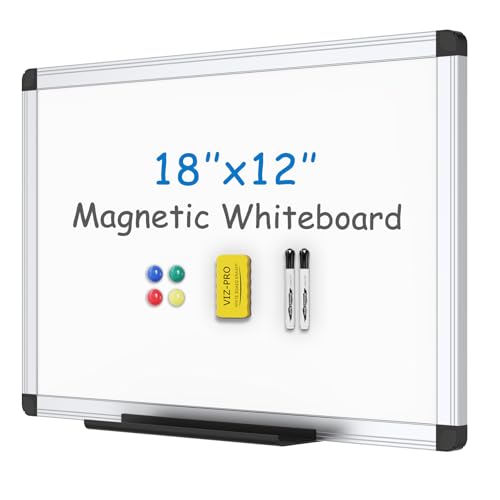 VIZ-PRO Magnetic Whiteboard/Dry Erase Board, 18 X 12 Inches, Includes 1 Eraser & 2 Markers & 4 Magnets - Image 1
