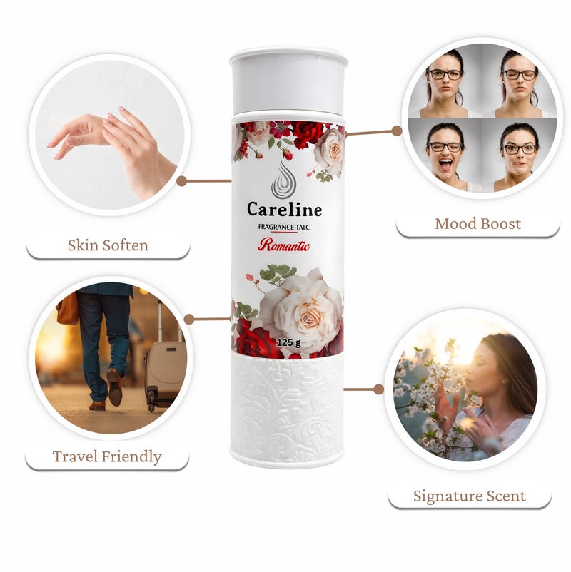Careline Romantic Fragrance Talc Powder, Long-Lasting Floral Freshness, 125g - Image 3