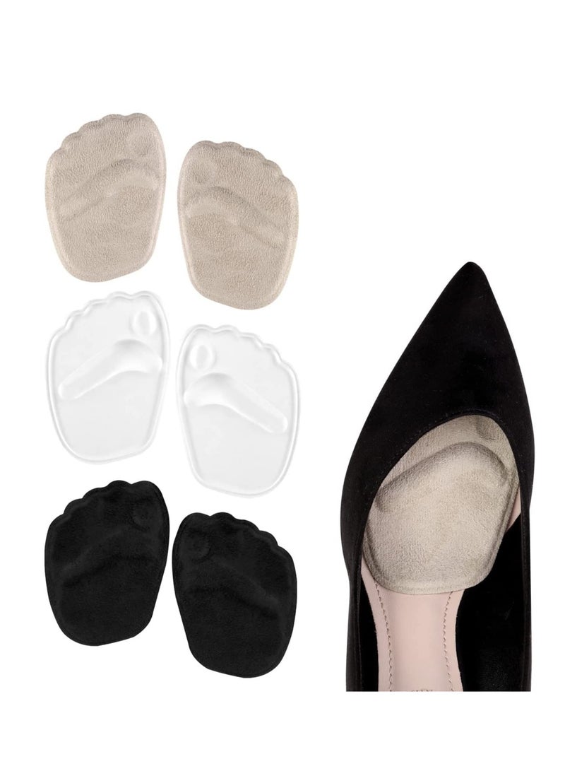 وسادة جل للقدم، أحذية بكعب عالٍ، وسادات أمامية للقدم، وسادات قدم قابلة لإعادة الاستخدام، وسادة كرة قدم للنساء، رمادية وسوداء وشفافة، 3 أزواج - Image 1