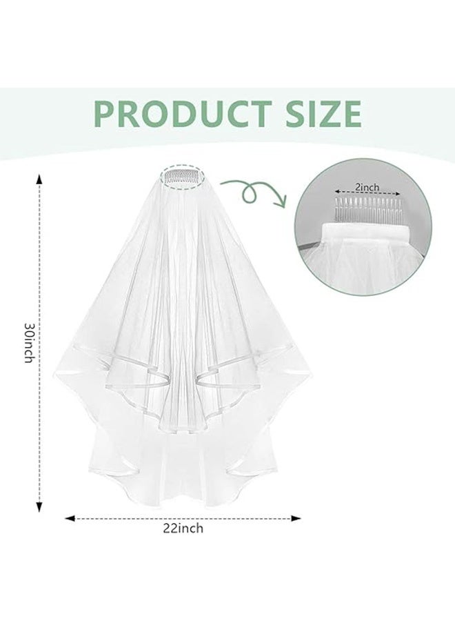 Quantum Bridal Veil, Bridal Veil White Double Ribbon Edge Wedding Veil, Wedding Veils Women's White Tulle Short Veils Ribbon Edge With Comb for Brides - Image 2