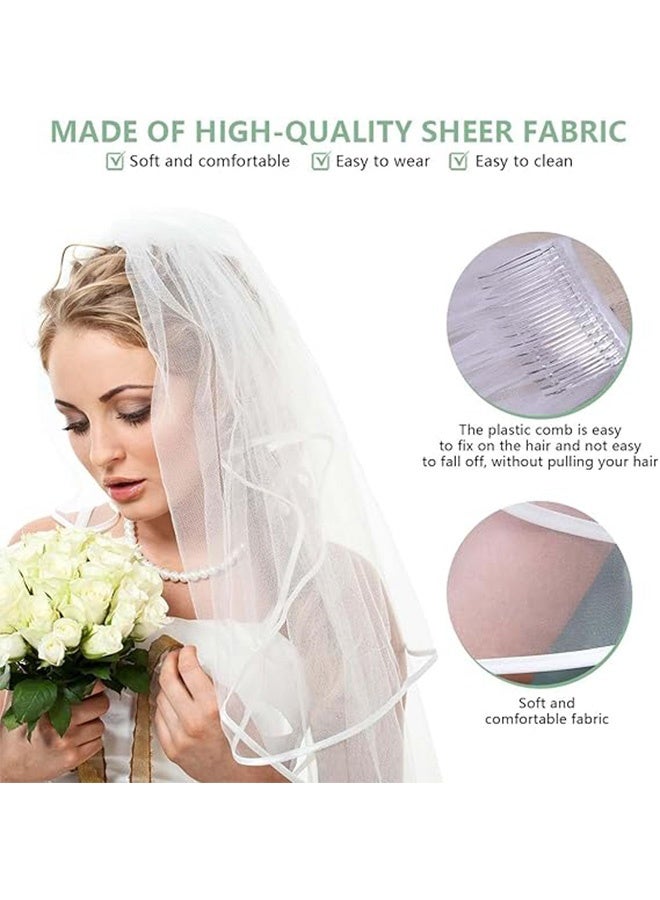 Quantum Bridal Veil, Bridal Veil White Double Ribbon Edge Wedding Veil, Wedding Veils Women's White Tulle Short Veils Ribbon Edge With Comb for Brides - Image 3