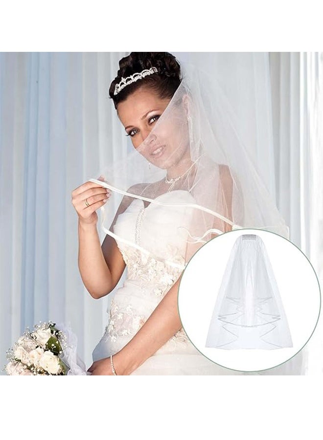 Quantum Bridal Veil, Bridal Veil White Double Ribbon Edge Wedding Veil, Wedding Veils Women's White Tulle Short Veils Ribbon Edge With Comb for Brides - Image 4
