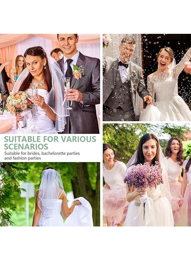 Quantum Bridal Veil, Bridal Veil White Double Ribbon Edge Wedding Veil, Wedding Veils Women's White Tulle Short Veils Ribbon Edge With Comb for Brides - Image 5