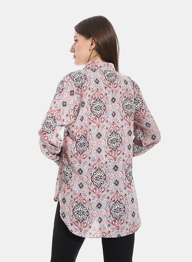 Andora Turned Down Collar Long Sleeves Blouse_White & Blue & Pink - Image 4