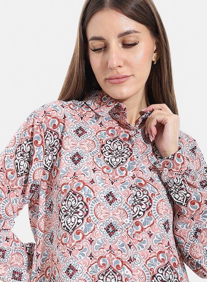 Andora Turned Down Collar Long Sleeves Blouse_White & Blue & Pink - Image 3