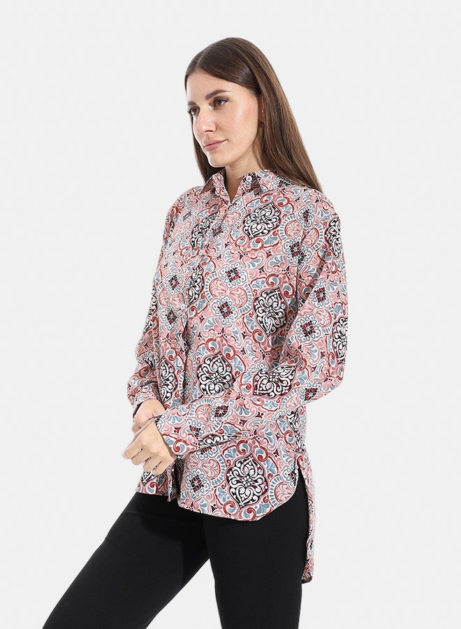 Andora Turned Down Collar Long Sleeves Blouse_White & Blue & Pink - Image 2