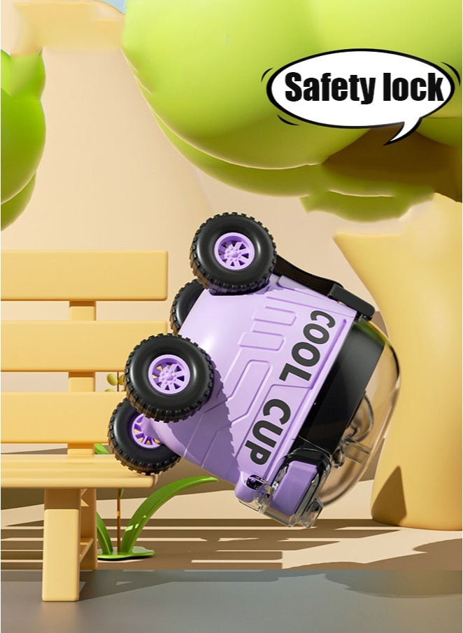 أيكين زجاجة مياه للأطفال على شكل سيارة، 18 أونصة/550 مل مع ماصة سيليكون، كوب شرب مانع للتسرب للمنزل والسفر، تصميم إبداعي لطيف، أبيض - Image 4