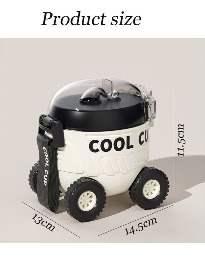 أيكين زجاجة مياه للأطفال على شكل سيارة، 18 أونصة/550 مل مع ماصة سيليكون، كوب شرب مانع للتسرب للمنزل والسفر، تصميم إبداعي لطيف، أبيض - Image 2