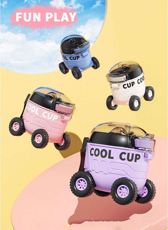 أيكين زجاجة مياه للأطفال على شكل سيارة، 18 أونصة/550 مل مع ماصة سيليكون، كوب شرب مانع للتسرب للمنزل والسفر، تصميم إبداعي لطيف، أبيض - Image 3