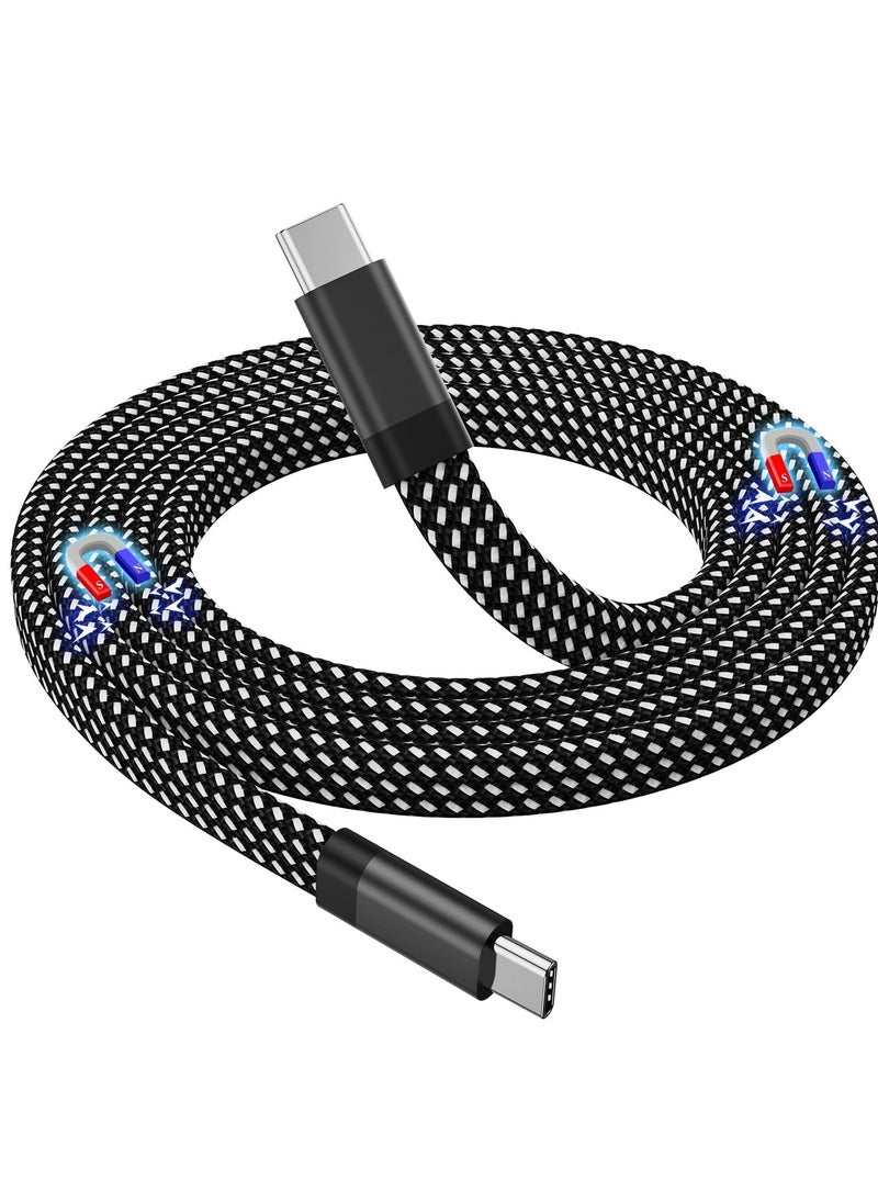 erorex USB C Cable, Magnetic USB C to USB C Cable 60W(3A), Flat Coiled USB C Charger Cable 3.3ft, Nylon Braided Type C Fast Charging Cord Compatible for USB C Device for Pad for Samsung Galaxy, Black  - Image 1