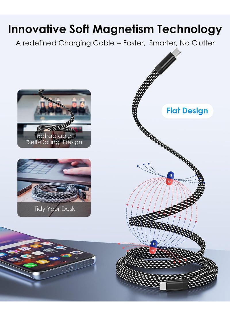 erorex USB C Cable, Magnetic USB C to USB C Cable 60W(3A), Flat Coiled USB C Charger Cable 3.3ft, Nylon Braided Type C Fast Charging Cord Compatible for USB C Device for Pad for Samsung Galaxy, Black  - Image 5