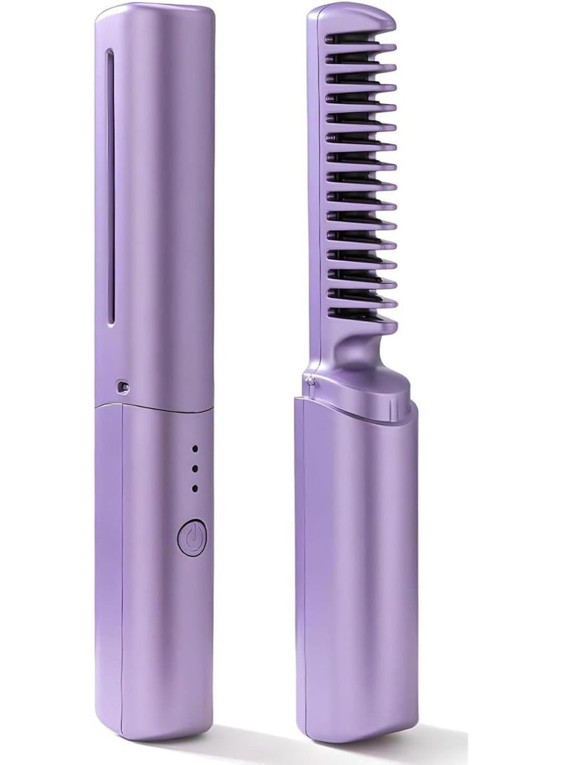 مكواة شعر صغيرة لاسلكية - فرشاة شعر أيونية قابلة لإعادة الشحن عبر منفذ USB مع شاشة عرض درجة الحرارة LCD، مشط صغير الحجم لتمليس الشعر للاستخدام المنزلي والسفر - Image 1