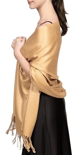 Achillea Soft Silky Pashmina Scarf for Women – Shawl Wrap for Evening Dresses, Bridesmaids, Weddings & Everyday Wear (Camel) - Image 5