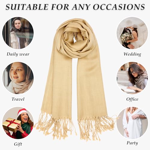 Achillea Soft Silky Pashmina Scarf for Women – Shawl Wrap for Evening Dresses, Bridesmaids, Weddings & Everyday Wear (Camel) - Image 4