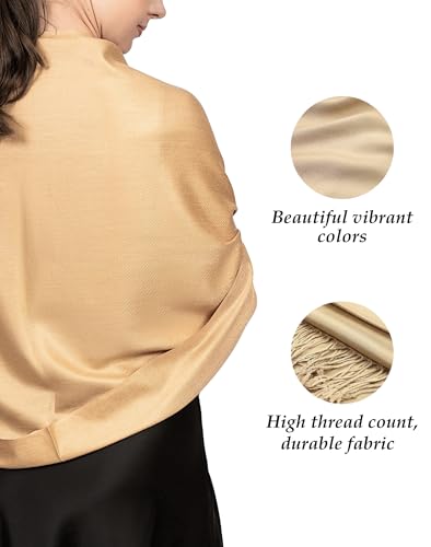 Achillea Soft Silky Pashmina Scarf for Women – Shawl Wrap for Evening Dresses, Bridesmaids, Weddings & Everyday Wear (Camel) - Image 3