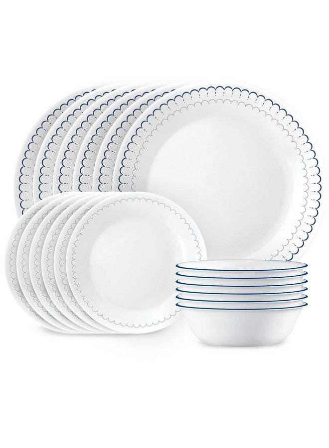 Corelle طقم أدوات مائدة كوريل مكون من 18 قطعة لخدمة 6 أشخاص، أطباق وأوعية دائرية خفيفة الوزن، زجاج فيتريل ثلاثي الطبقات، مقاوم للتشقق، آمن للاستخدام في الميكروويف وغسالة الصحون، كاسبيان - Image 1