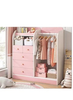 Golden Kids' Armoires & Dressers, Kids Dress Up Storage, Open Hanging Armoire, Baby Dresser, Kids Wardrobe, Toddler Dress Up Rack, Organizer, Clothes Rack for Girls, Closet for Baby Clothes, Bedroom (Pink)  - Image 1