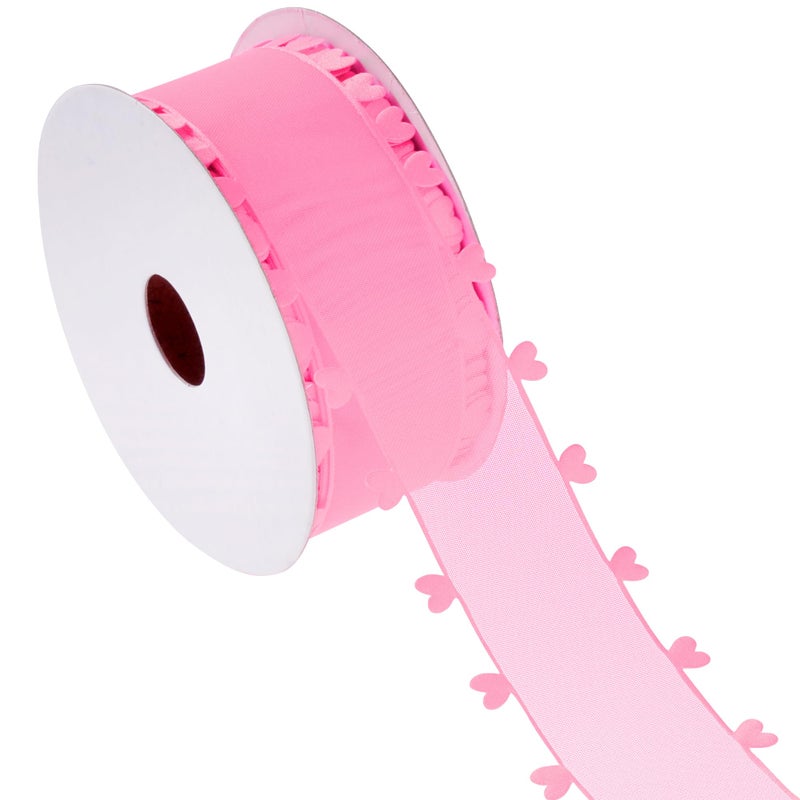 jiebor Valentine Ribbon Heart Wrapping Ribbon for Wedding Gift Wrapping Party Decoration Crafts 1.5 Inch x 20 Yards (Pink) - Image 1