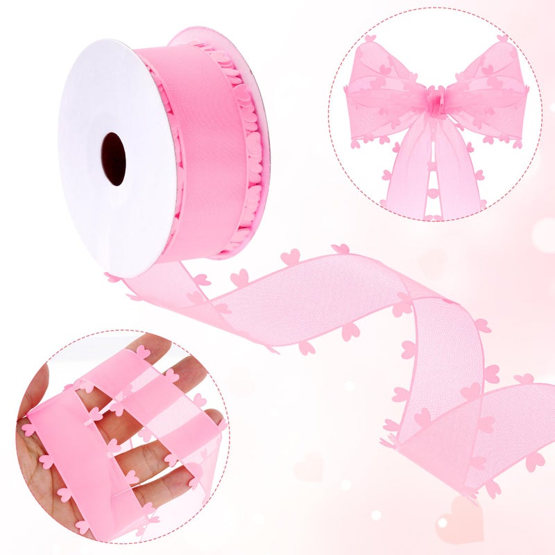 jiebor Valentine Ribbon Heart Wrapping Ribbon for Wedding Gift Wrapping Party Decoration Crafts 1.5 Inch x 20 Yards (Pink) - Image 3
