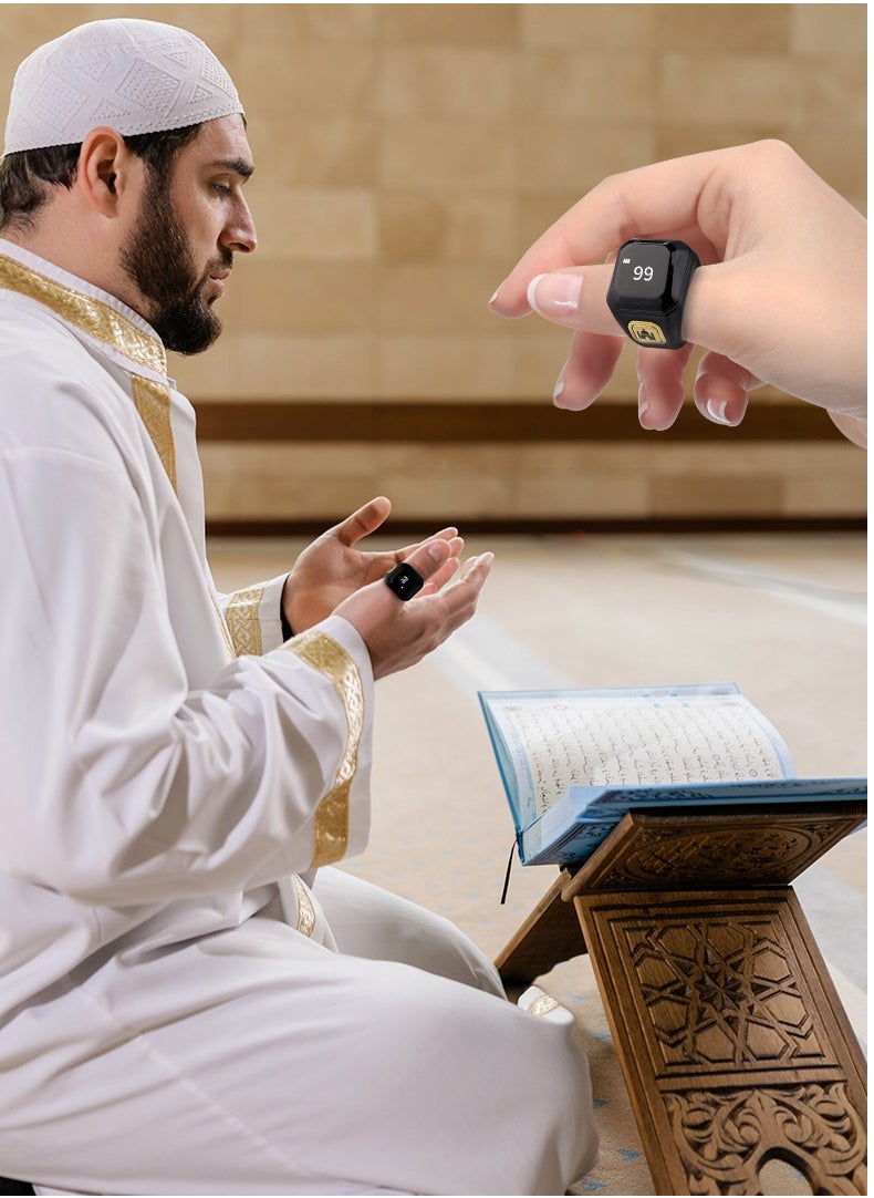 Beauenty - Smart Tasbih Zikr Ring, Prayer Tasbeeh Counter, Muslim Prayer Time Reminder, OLED Display, Wireless Bluetooth Connection App, Waterproof Wearable Device, Including Beads Tasbih, 20mm, Green - Image 1
