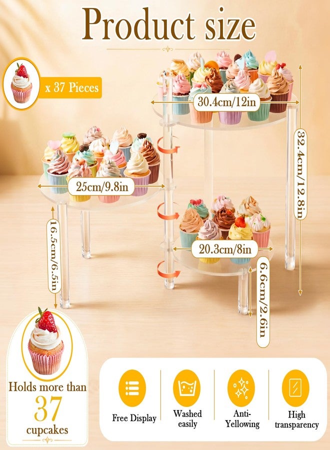 Mifoci 3 Tier Round Cupcake Stand 360° Rotatable Acrylic Cupcake Tower Clear Tiered Dessert Display Holder Serving Tray Platters for Birthday Party Wedding Baby Shower Tea Party Graduation Home Decor - Image 2