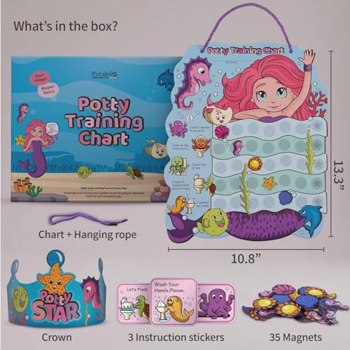 PUTSKA Potty Training Reward Chart for Girls with 35 Reusable Stickers – Potty Chart for Toddlers Girls - Reward Chart for Kids for Toilet Success - Mermaid - Image 4