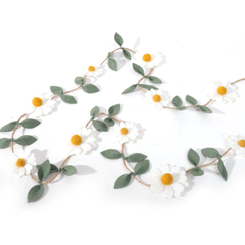 Wool Felt Daisy Chain Banner Garland Daisy 1st Birthday DecorationsDaisy Themed Party DecorationsNursery Wedding DecorationWhite Wool Felt Daisy Green Leaf Garland