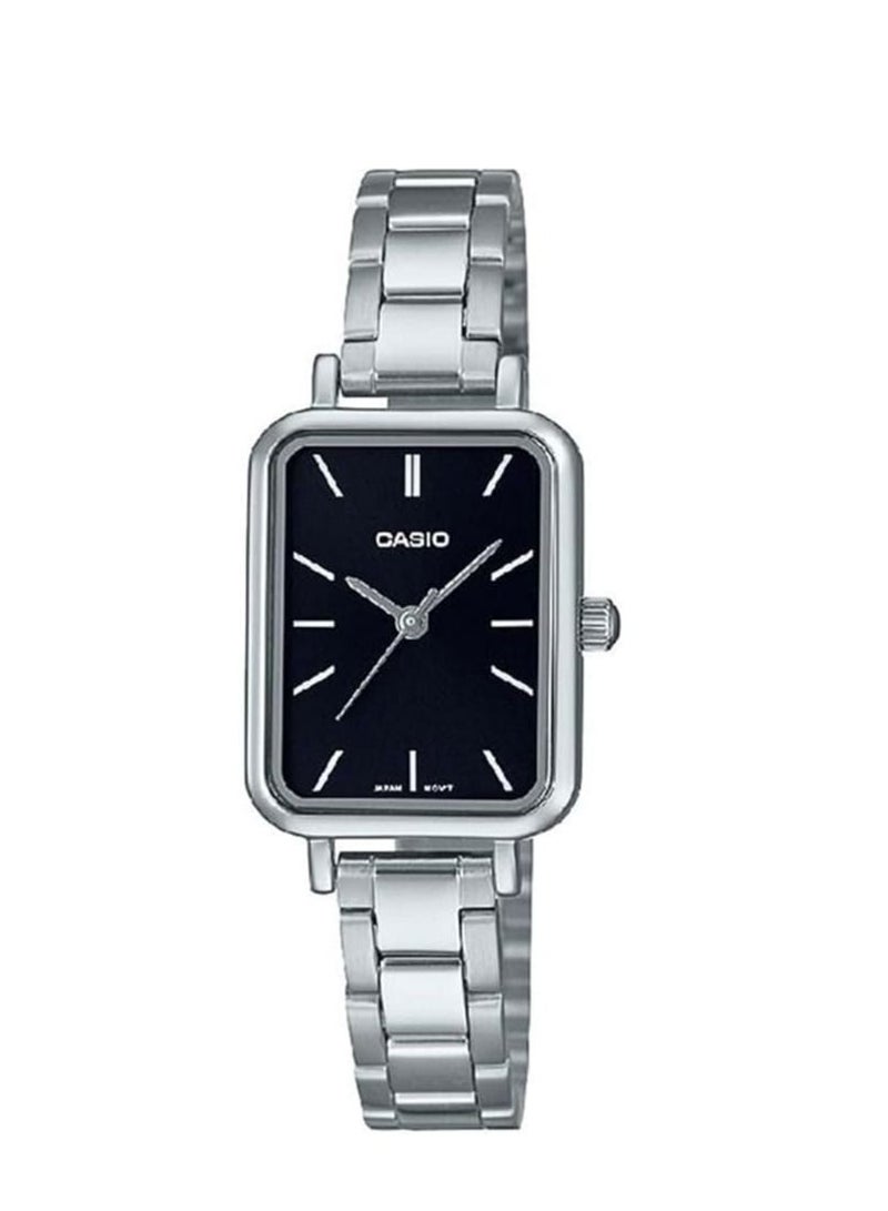 كاسيو ساعة للنساء بمينا لون اسود و سوار من الستانلس ستيل LTP-V009D-1EUDF