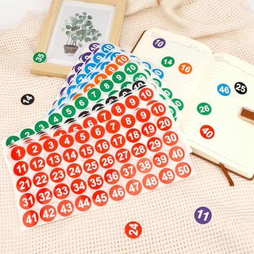 Linsuminn Consecutive Number Stickers, 900 PCS Number Stickers 1 to 50, 18 Sheets 1 Inch Vinyl Round Number Labels Circle Decals for Office School Teacher Classroom Inventory Storage Supplies Multicolor - Image 4