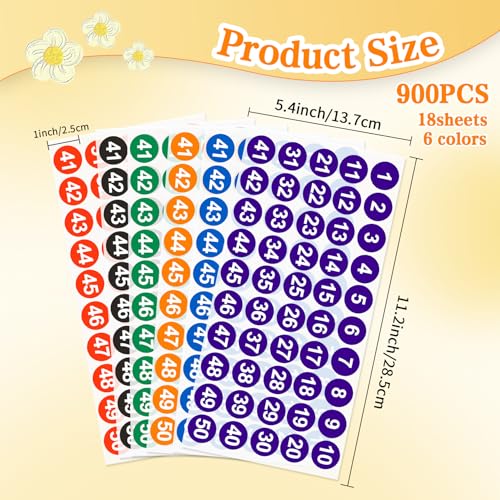 Linsuminn Consecutive Number Stickers, 900 PCS Number Stickers 1 to 50, 18 Sheets 1 Inch Vinyl Round Number Labels Circle Decals for Office School Teacher Classroom Inventory Storage Supplies Multicolor - Image 2
