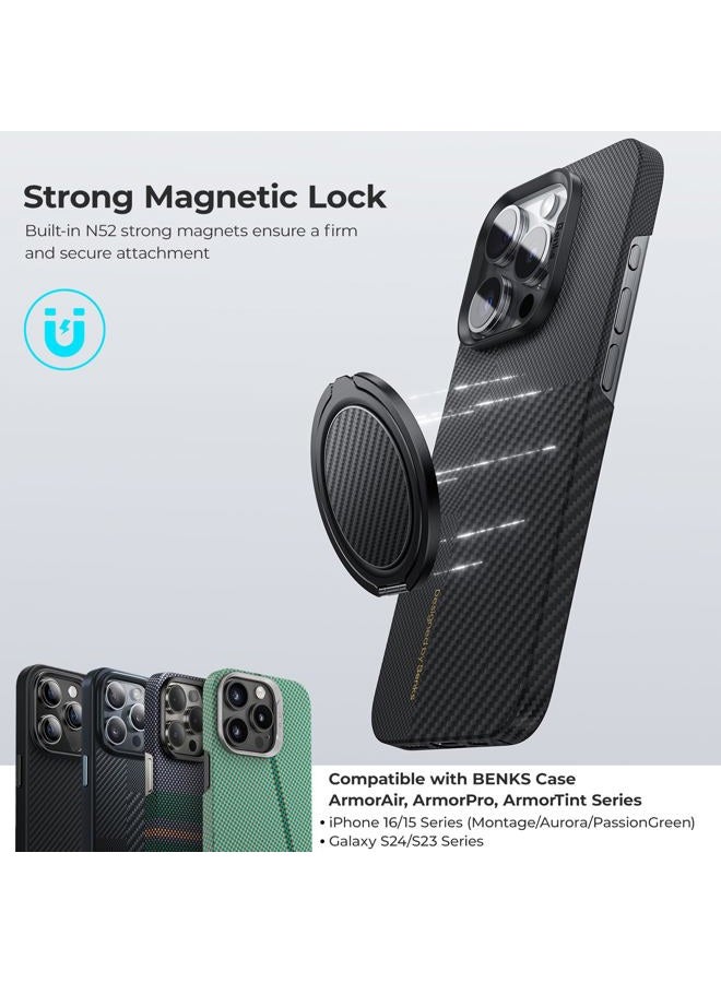 Benks Magnetic Phone Grip Ring Holder Stand for Magsafe, 360° Rotation Adjustable Cell Phone Stand for iPhone 16/15/14/13/12 Series, Smartphone Accessories, Black - Image 2